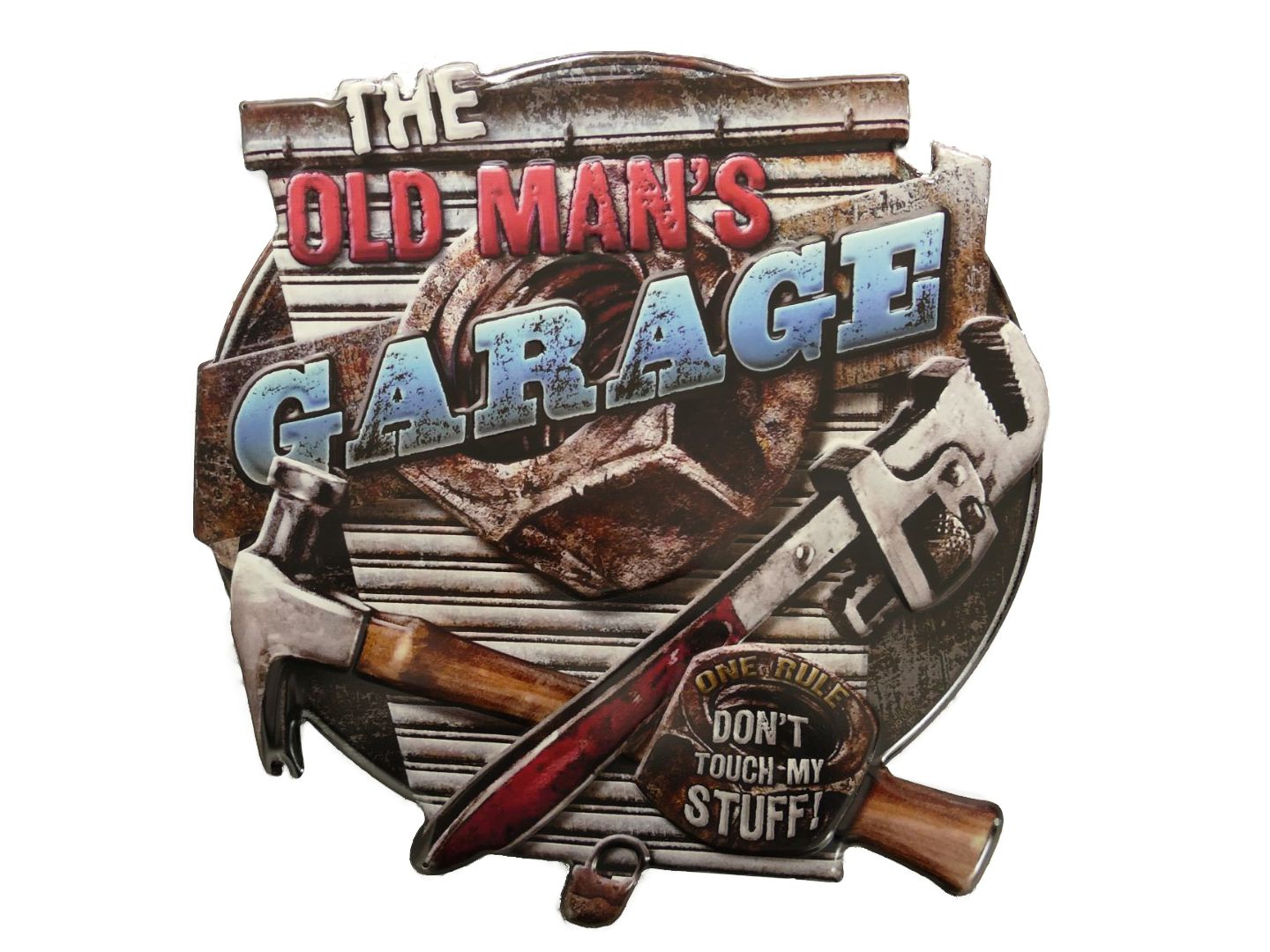 Blechschild "Old Man's Garage" Reparatur Dad's Werkstatt Werkzeug