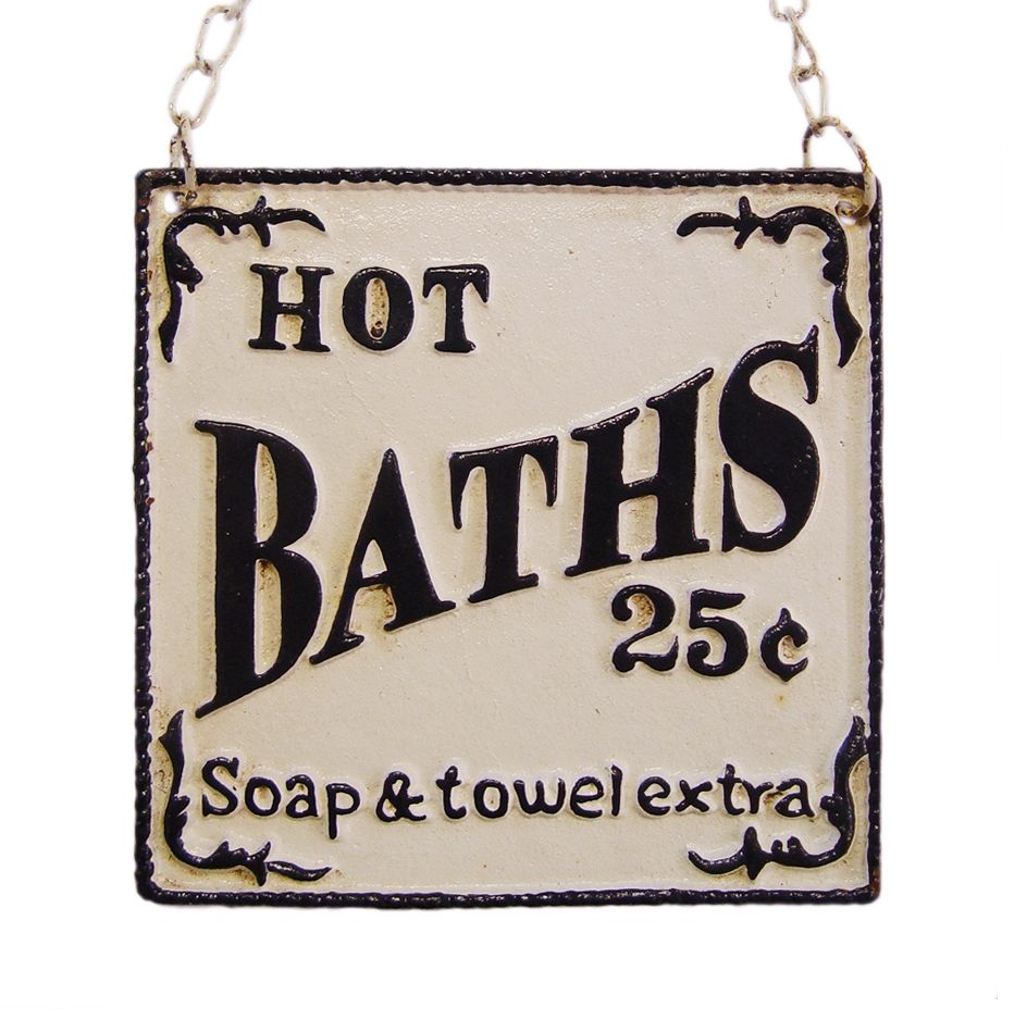 Schild "Hot Baths" Gußeisen Eisen Bad Wanne Dusche Nostalgie Vintage